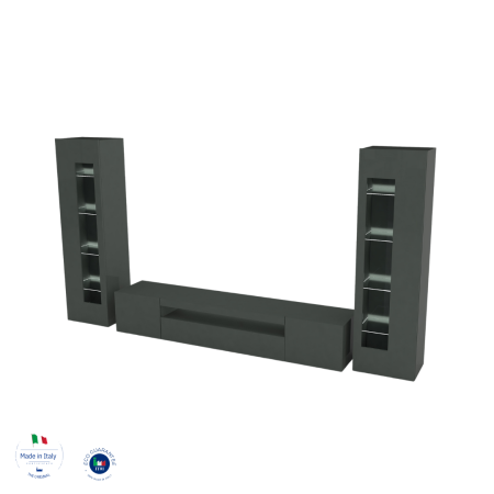 Composizione Parete Moderna in antracite Porta TV e 2 Vetrina