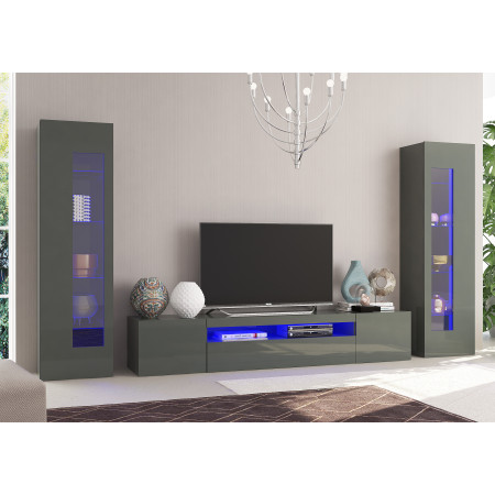 Composizione Parete Moderna in antracite Porta TV e 2 Vetrina