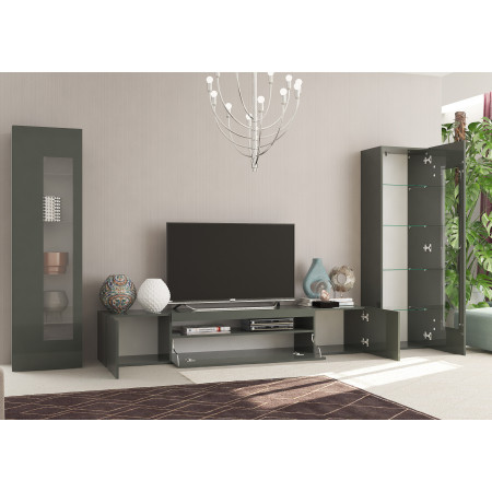 Composizione Parete Moderna in antracite Porta TV e 2 Vetrina
