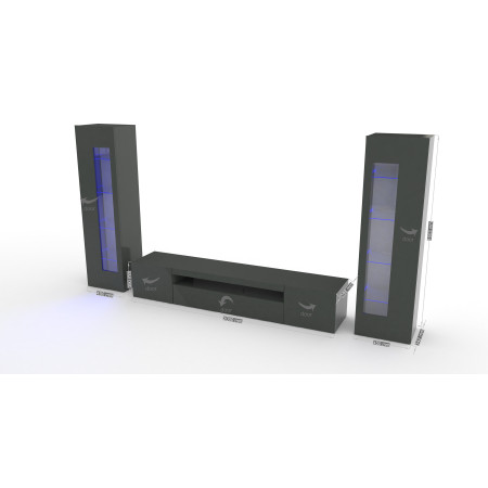 Composizione Parete Moderna in antracite Porta TV e 2 Vetrina