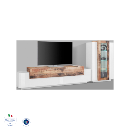 Composizione Parete Moderna Porta TV e 2 Vetrine Bianche