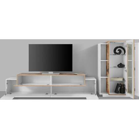 Composizione Parete Moderna Porta TV e 2 Vetrine Bianche