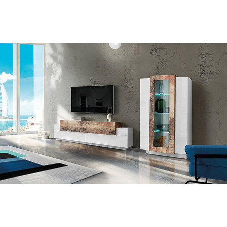 Composizione Parete Moderna Porta TV e 2 Vetrine Bianche