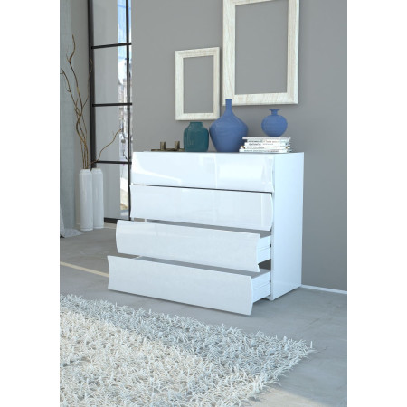 cassettiera camera da letto comò design 4 cassetti in bianco lucido è un prodotto elegante e funzionale, ideale per arredare