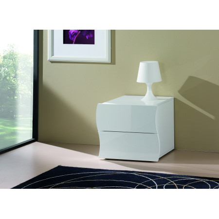 Comodino bianco lucido moderno 2 cassetti, stile elegante e pratico