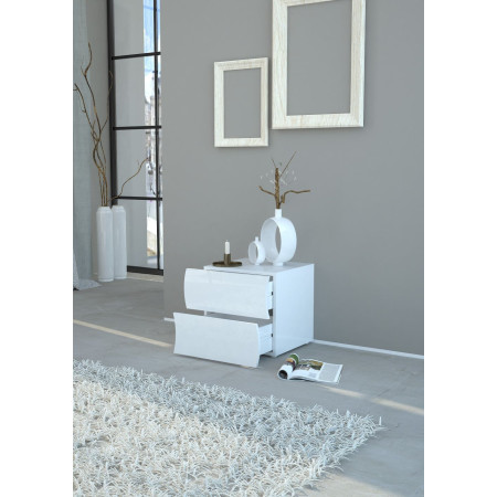 Elegante Comodino a 2 Cassetti Bianco Lucido per Organizzare