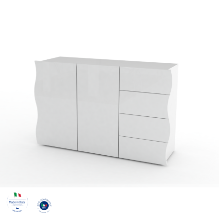 Credenza Cucina Bianco Lucido Eleganza e Spazio in 2 Ante e 4 Cassetti