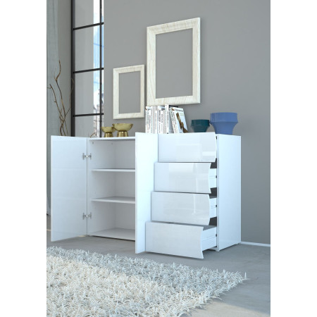Credenza cucina in legno nobilitato certificato FSC, superficie in melaminico laccato bianco lucido,
