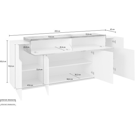 Credenza Moderna A 4 Ante Bianco Lucido Effetto Legno di Qualità