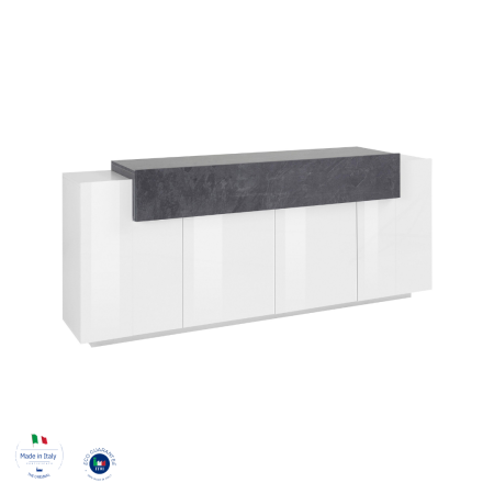 Credenza moderna a 4 ante bianco lucido e grigio - Eleganza e funzionalità