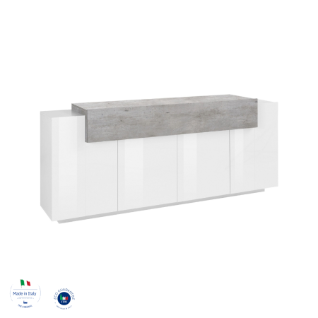 Credenza a 4 ante bianco lucido effetto cemento Spazio e design per ogni ambiente