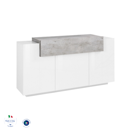 Credenza Spaziosa A 3 Ante Bianco Lucido E Cemento per Ogni Ambiente