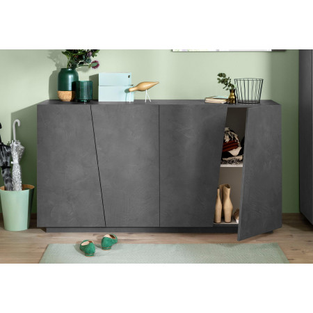 Credenza mobile soggiorno a 4 ante in design grigio antracite, dimensioni: 160x43x86 cm.