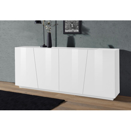 Credenza moderna da cucina e soggiorno a 4 ante bianco lucido, dimensioni 200x43x86 cm.