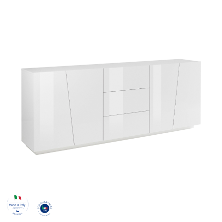 Credenza Cucina Soggiorno 4 Ante 3 Cassetti Bianco Lucido di Qualità