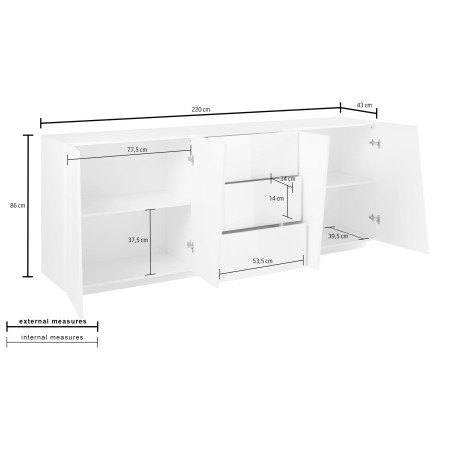 Credenza 4 ante 3 cassetti bianca lucido Soluzione d'arredo versatile