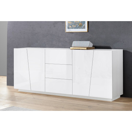 Questa credenza bianca lucida, dimensioni 220 x 43 x 86 cm, combina estetica e funzionalità con il suo design moderno.