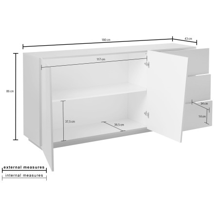 Credenza Soggiorno Sala Da Pranzo 2 Ante 3 Cassetti Grigio Antracite