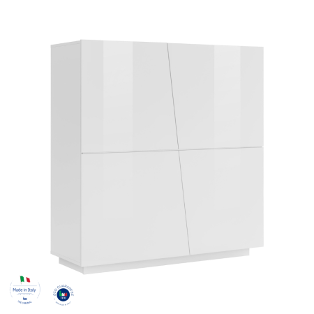 Credenza Spaziosa Cucina Soggiorno 2 Ante 4 Mensole Bianco Lucido