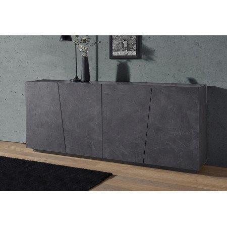 Credenza moderna da cucina e soggiorno a 4 ante in grigio antracite, dimensioni 200x43x86 cm.
