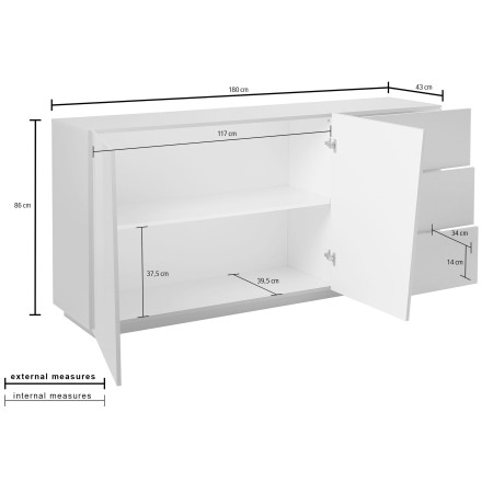 Credenza Moderna Da Soggiorno E Sala Da Pranzo 2 Ante 3 Cassetti