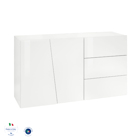 Credenza 2 Ante e 3 Cassetti: Design Italiano in Bianco Lucido