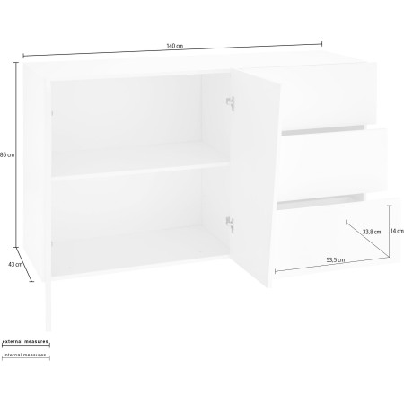 Elegante Credenza Cassettiera 2 Ante 3 Cassetti Bianco Lucido