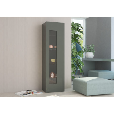 Vetrina moderna per soggiorno con 1 anta e 4 mensole in vetro, colore grigio antracite. Dimensioni 45x34,2x160,3 cm.