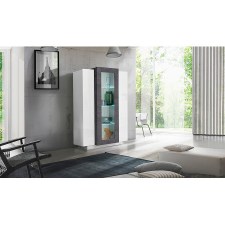 La nostra vetrina da soggiorno di design con 3 ante in bianco lucido e grigio offre eleganza e funzionalità