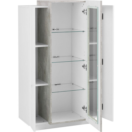 vetrina da soggiorno di design con 3 ante in bianco lucido e cemento elegante e funzionale Misura 80x38x120,5 cm