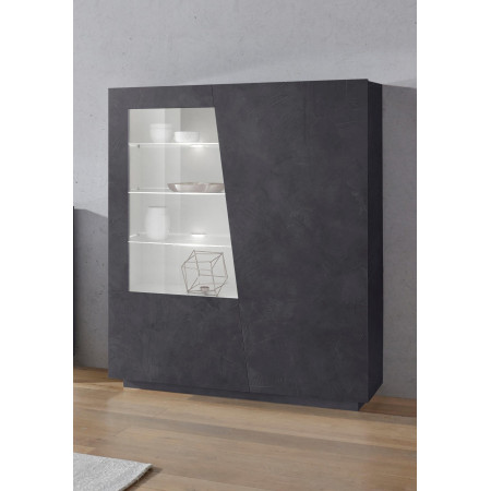 Vetrina moderna per soggiorno con 2 ante e 6 ripiani, dimensioni 120x43x146 cm