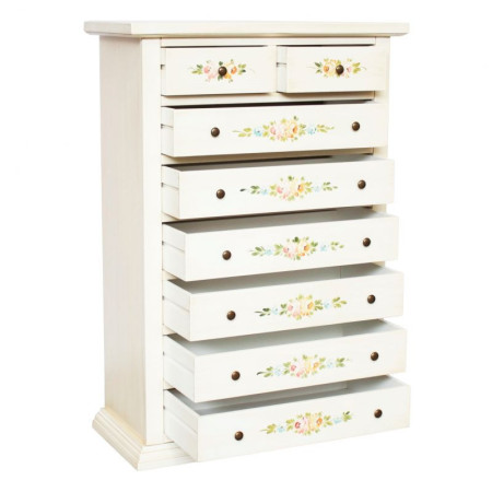 elegante cassettiera bianca, con decorazioni fatte a mano, offre 8 cassetti