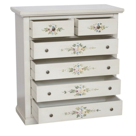 cassettiera in legno bianco anticato è un elemento distintivo per qualsiasi ambiente. 86x40x96 cm