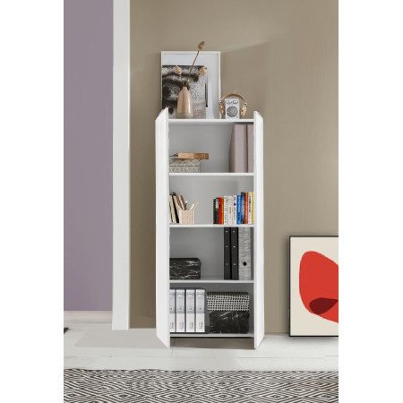 Libreria moderna DALIA a 2 ante, finitura bianco lucido elegante