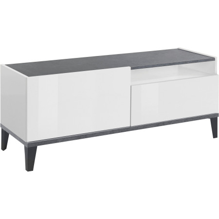 Porta TV SUNRISE 120 cm bianco lucido con dettagli in ardesia