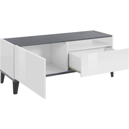 Porta TV SUNRISE 120 cm bianco lucido e ardesia moderno