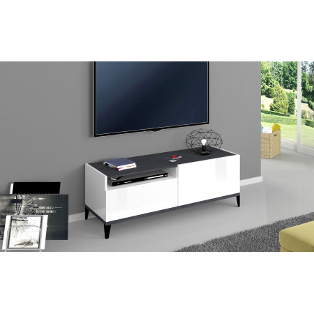 Porta TV SUNRISE 120 cm bianco lucido con dettagli in ardesia