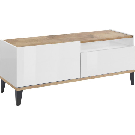 Porta TV SUNRISE 120 cm bianco laccato e acero pereira