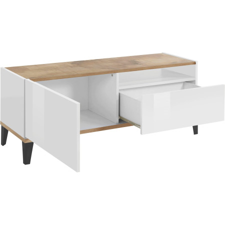Porta TV SUNRISE 120 cm bianco laccato e acero pereira elegante