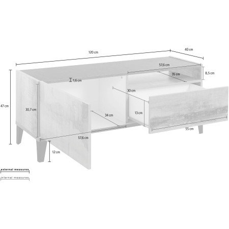 Porta TV SUNRISE 120 cm bianco laccato e acero pereira elegante