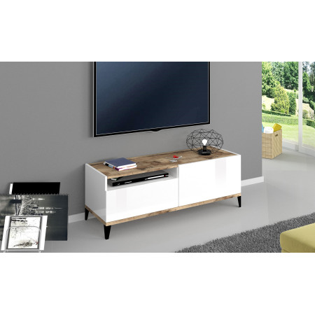 Porta TV SUNRISE 120 cm bianco laccato e acero pereira