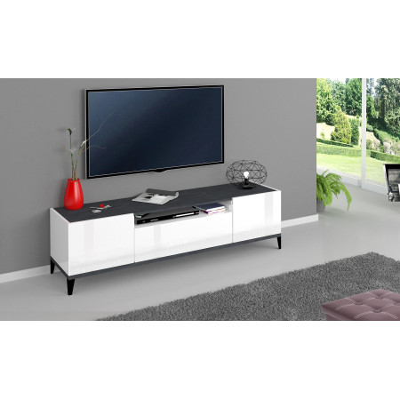 Porta TV SUNRISE 160 cm con finitura bianco lucido e ardesia
