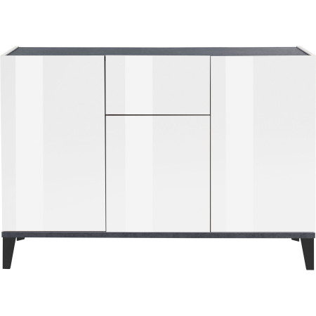 Credenza SUNRISE 3 ante + 1 cassetto, bianco lucido/ardesia