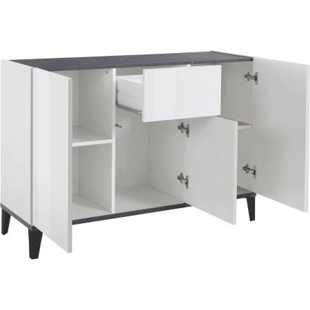 Credenza SUNRISE 3 ante + 1 cassetto, bianco lucido/ardesia