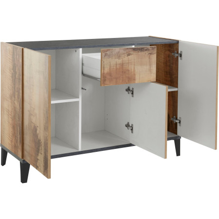 Credenza SUNRISE 3 ante + 1 cassetto, acero pereira/ardesia