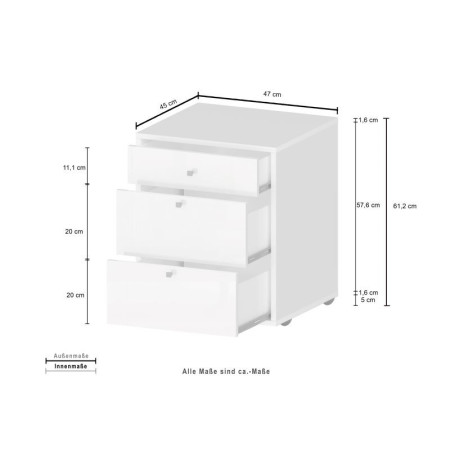 Cassettiera con ruote bianco laccato DALIA pratica e compatta