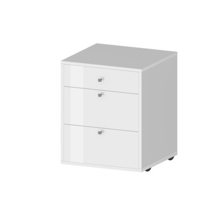 Cassettiera DALIA con ruote, bianco laccato, perfetta per l’ufficio