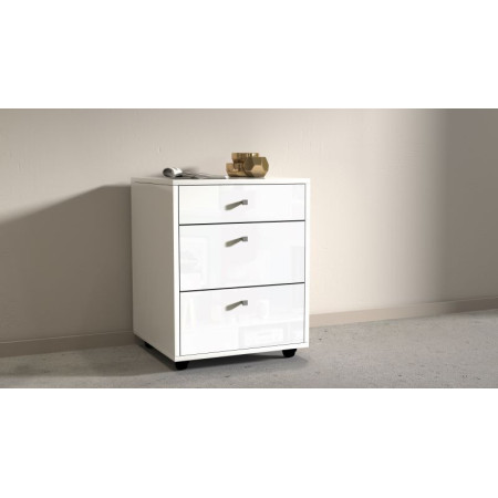 Cassettiera DALIA con ruote, bianco laccato, perfetta per l’ufficio
