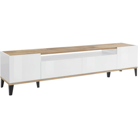 Porta TV SUNRISE 200 cm in bianco laccato con dettagli acero pereira