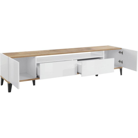 Porta TV SUNRISE 200 cm bianco laccato e acero pereira
